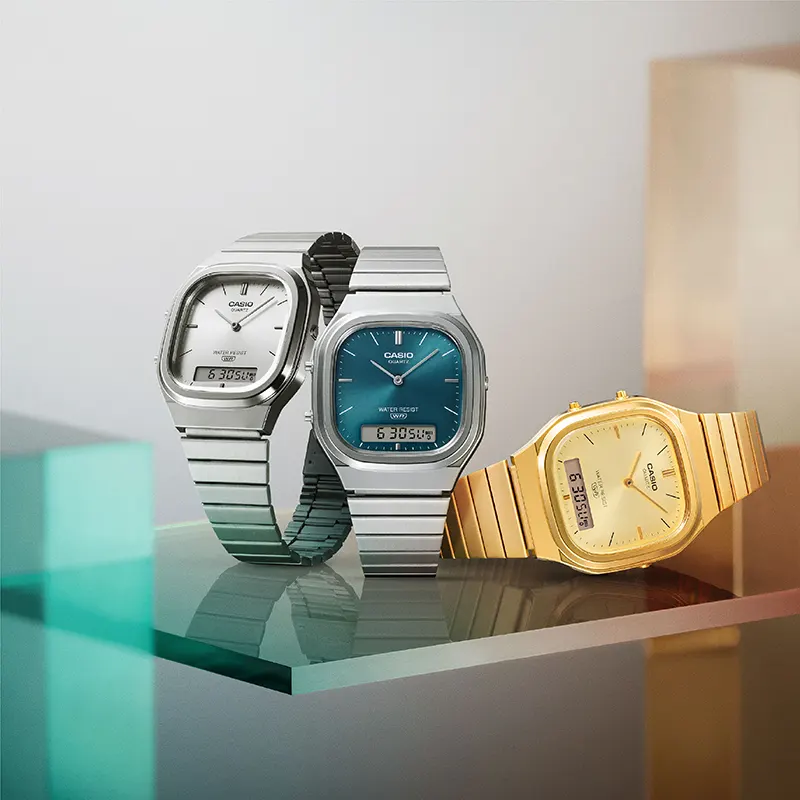 Casio Vintage Teal Dial Duel Time Men's Watch- AQ-240E-3A